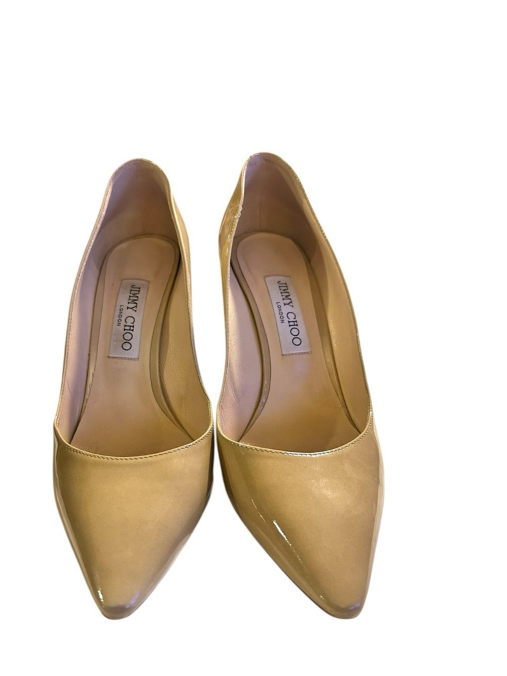Jimmy Choo Abel Nude Patent Leather Pumps Pointed Toe Stiletto Heel Size 9 - Picture 4 of 6